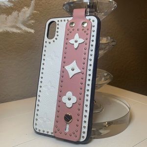 iPhone XS Max Phone Case Floral Pink & Cream with Gold Stud Accents